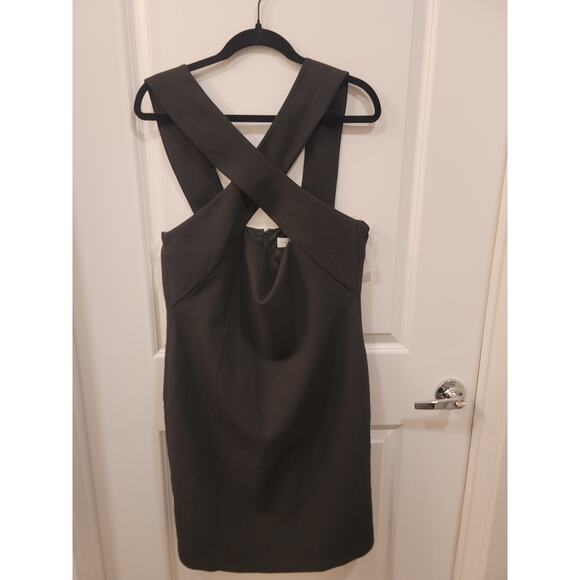 Halston Crossover Neck Black Cocktail Dress - Picture 2 of 7